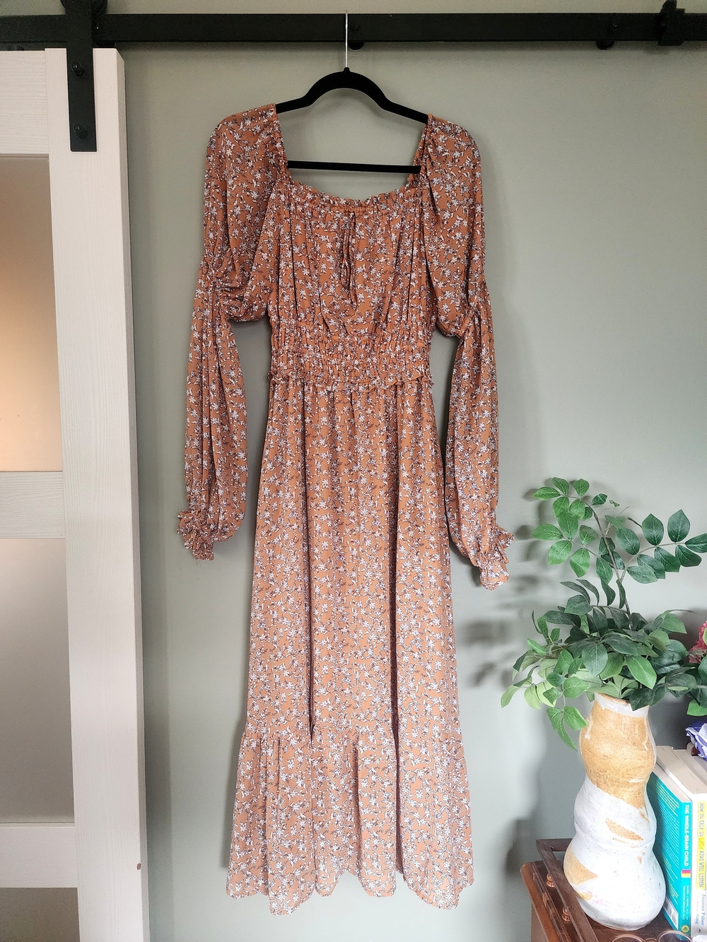 Women's Rust Floral Long Sleeve Maxi Dress